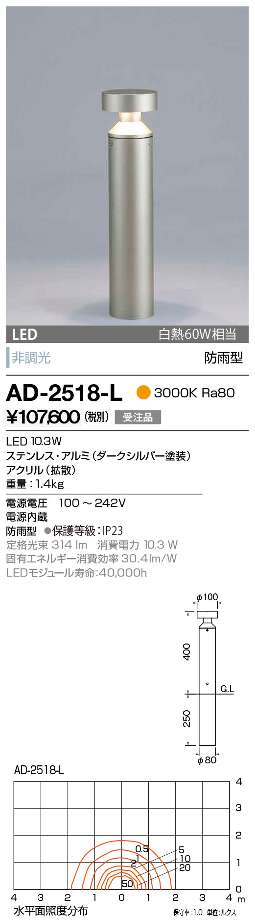 山田照明 山田照明 エクステリア LEDガーデンライト 防雨型 調光 ランプ別売 黒色 3000K 電球色:AN-3269 屋外照明