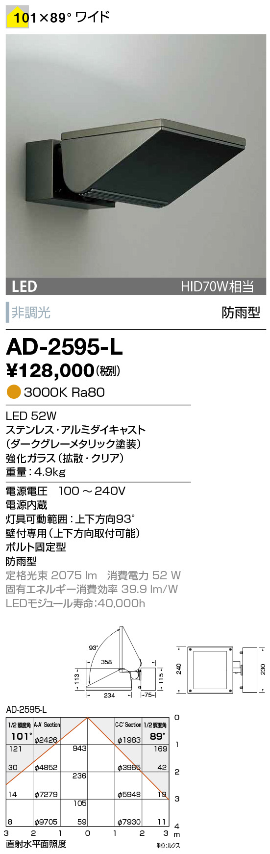 山田照明 AD-3255-L 山田照明 軒下用シーリングライト 黒 LED 電球色 調光 広角 屋外照明