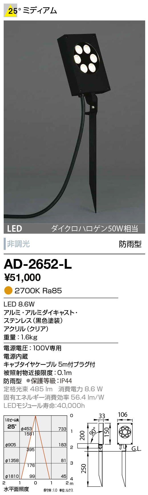 山田照明 AD-3220-LL エクステリア LED人感センサー付スポットライト ディマブル75 ダイクロハロゲン50W相当 マルチレンズ 位相調光  電球色 24°ミディアム 山田照明