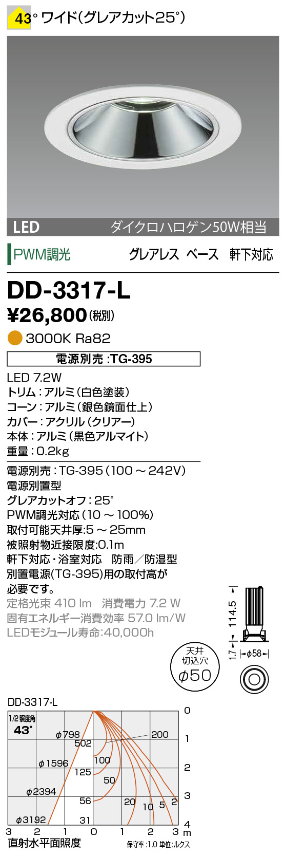 軒下照明 LED一体型 電源別売 DD-3464-LLインテリア/住まい/日用品