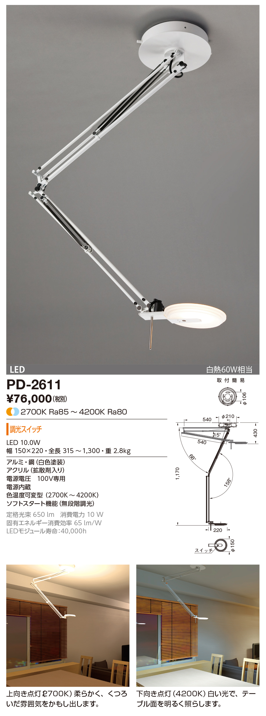 山田照明 Compact Spot（コンパクト・スポット） 屋外用スポットライト 黒色 LED 電球色 調光 27度 AD-3137-L - 2